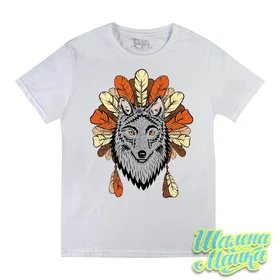 Прикольные футболки: Волк с перьями Белая